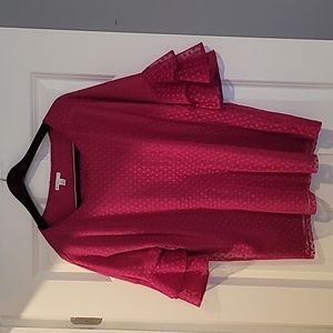 Cato Women's Pink Polka Dot Ruffle Sleeve Top